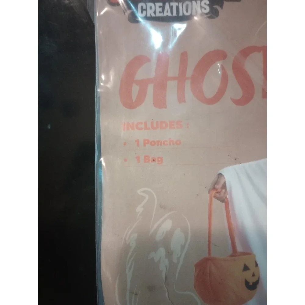Spooktacular Creations Kids Ghost Costume Size S 5-7 Poncho Treat Bag New